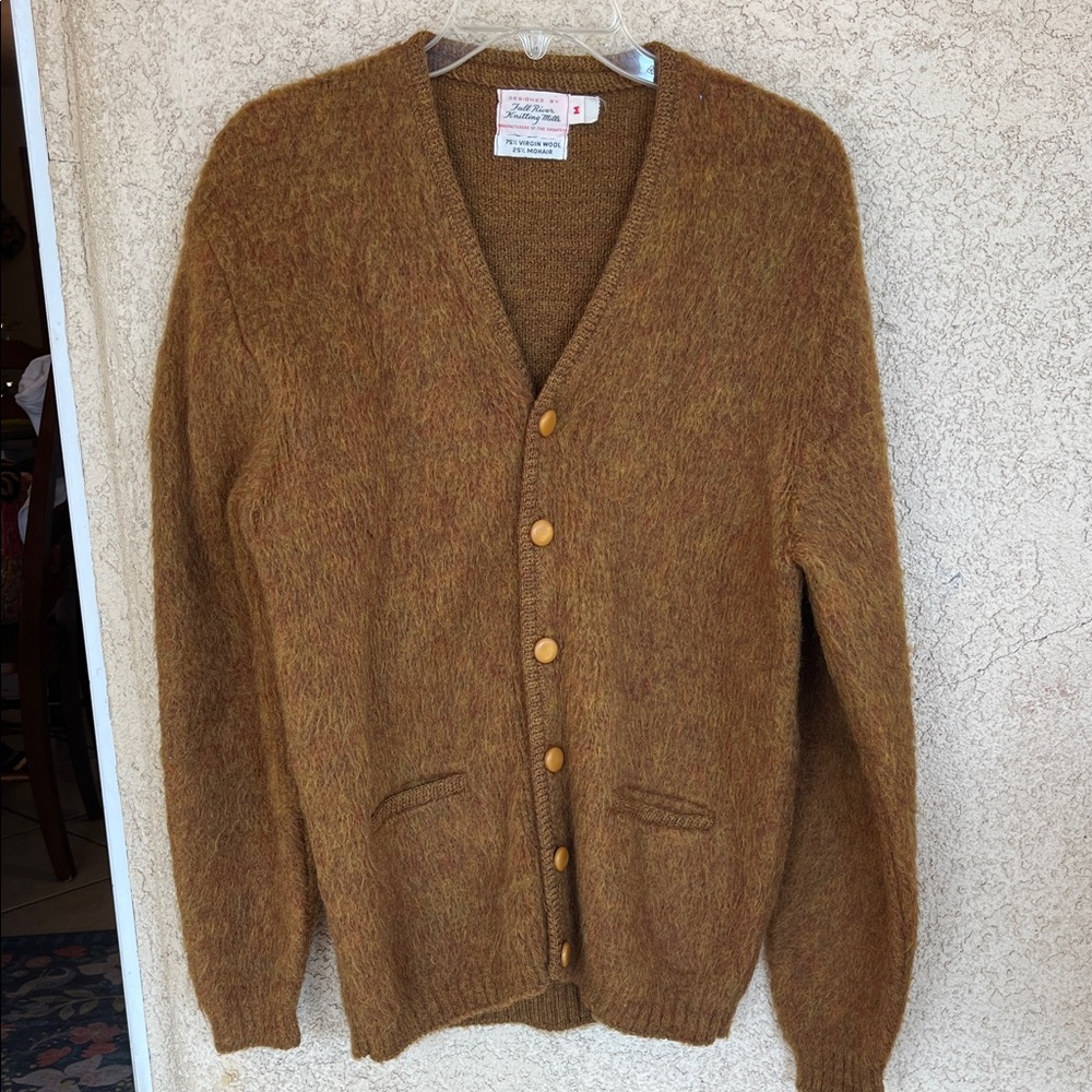 Vintage Fall River knitting mills Brown Cardigan Sweater 1960s